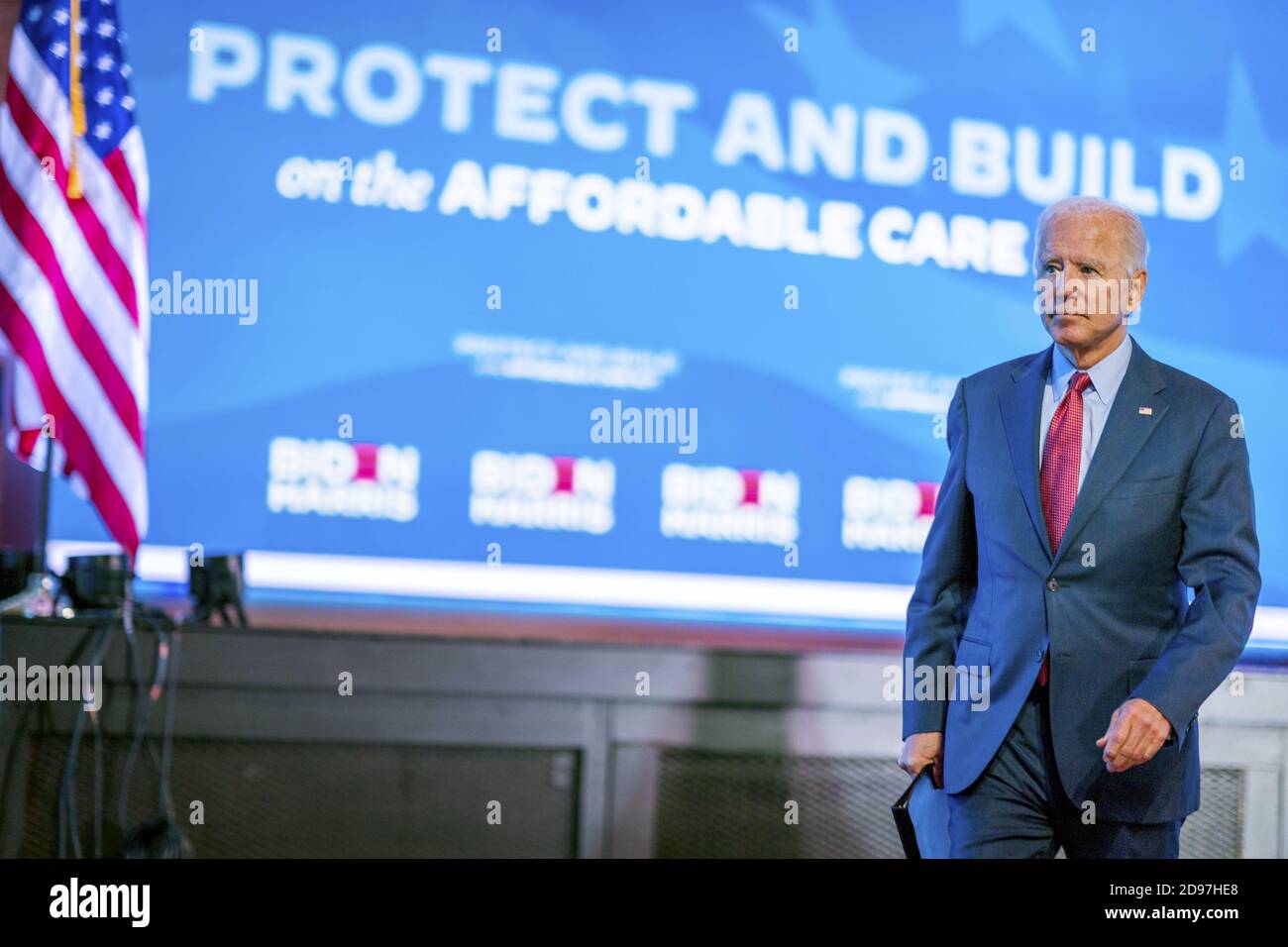 WILMINGTON, DELAWARE, USA - 28 October 2020 - US presidential Democratic candidate Joe Biden gives a speech on the Affordable Care Act in Wilmington, Stock Photo