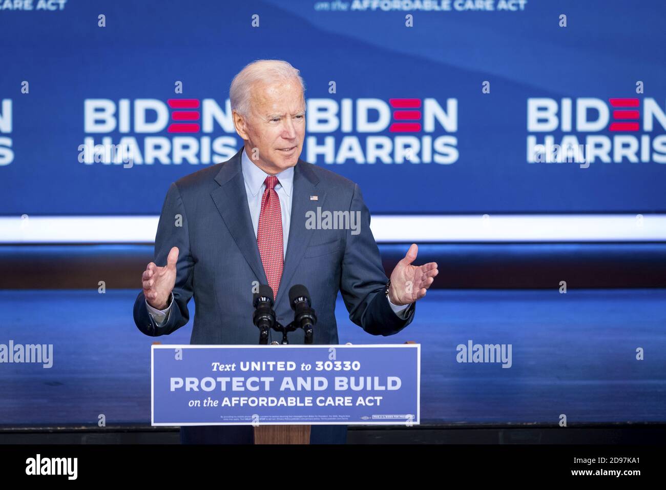 WILMINGTON, DELAWARE, USA - 28 October 2020 - US presidential Democratic candidate Joe Biden gives a speech on the Affordable Care Act in Wilmington, Stock Photo
