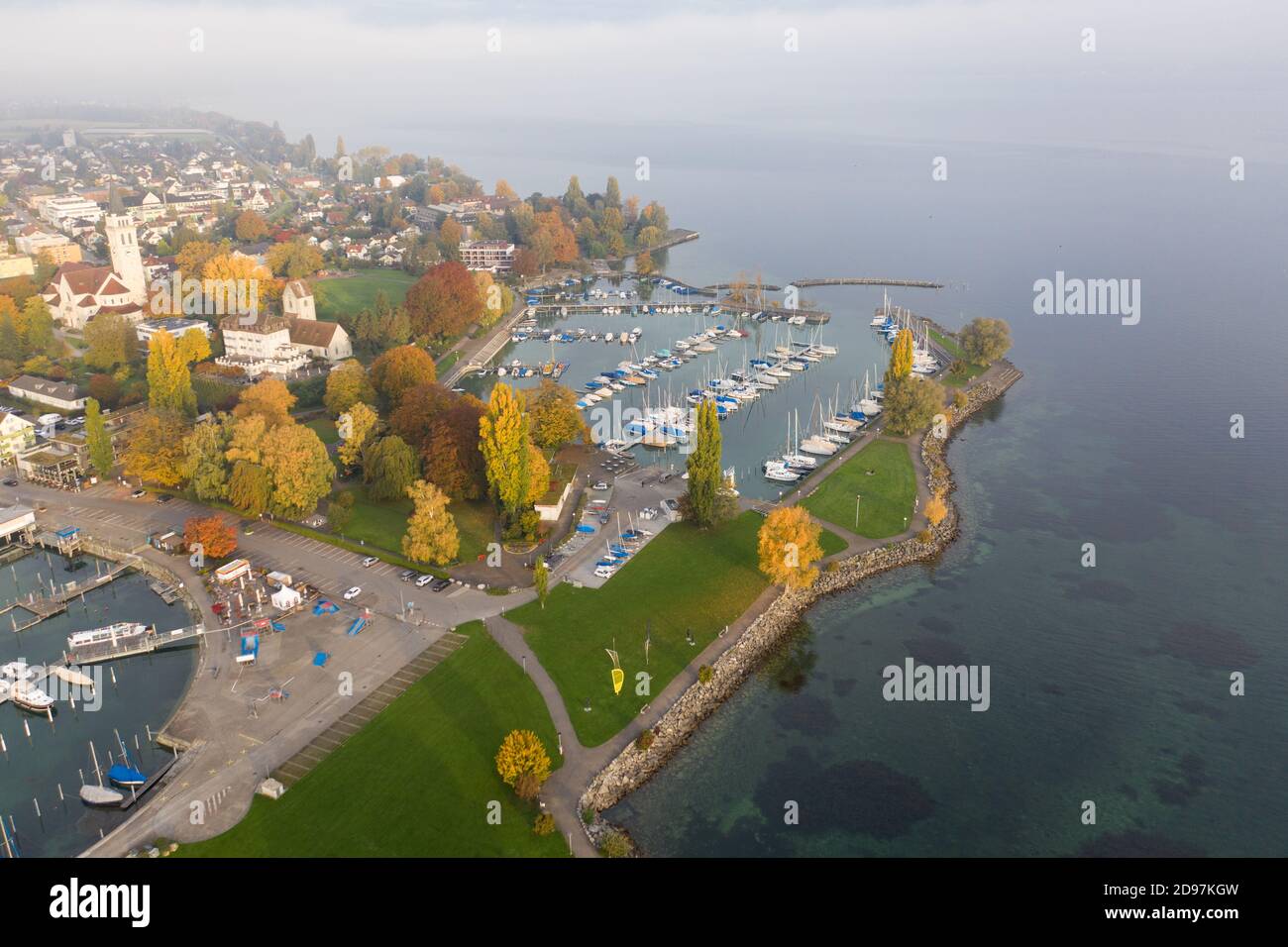 Aerial View, Drone Image of Romanshorn, Bodensee Switzerland Stock Photo
