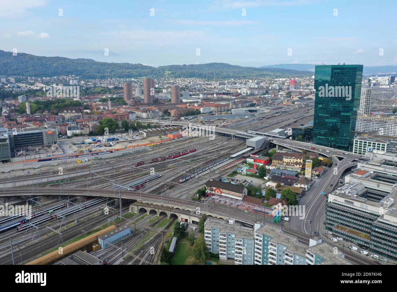 Aerial View, Drone Image of Zurich, Switzerland. Stock Photo