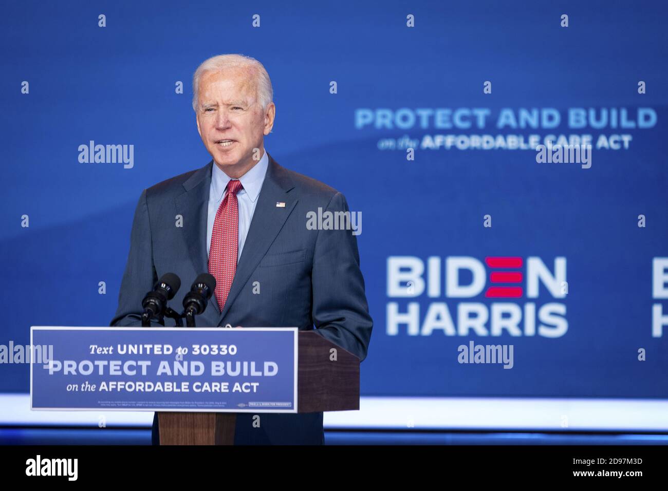 WILMINGTON, DELAWARE, USA - 28 October 2020 - US presidential Democratic candidate Joe Biden gives a speech on the Affordable Care Act in Wilmington, Stock Photo