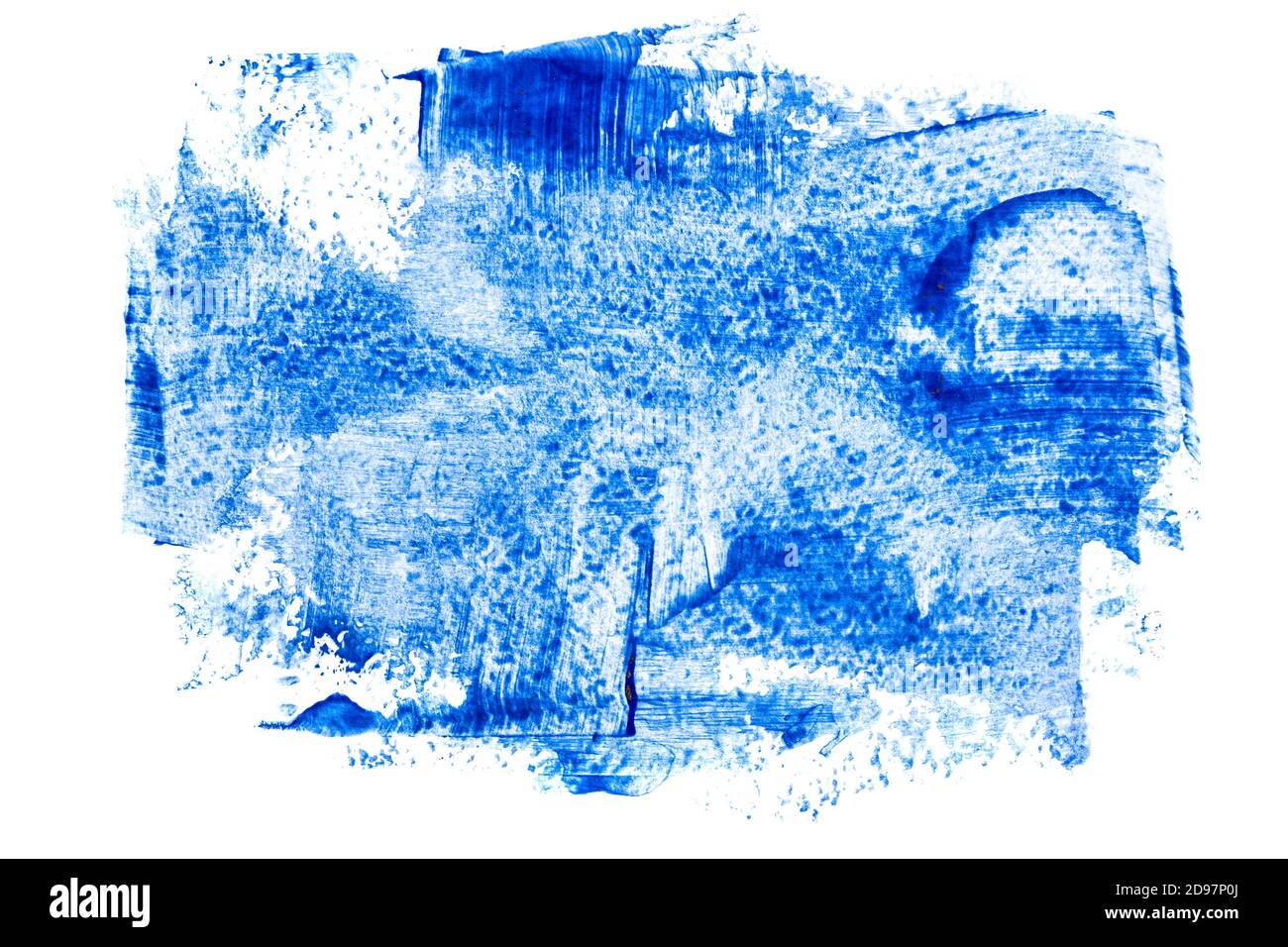 Expressive textured blue brush strokes isolated on the white background ...