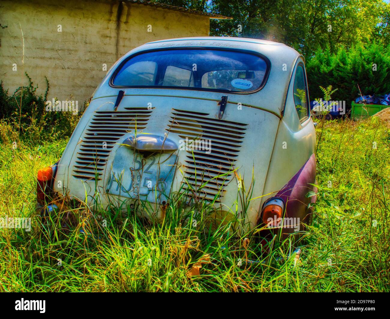 derelict Fiat 500 in a scrap yard Issigeac Dordogne Department