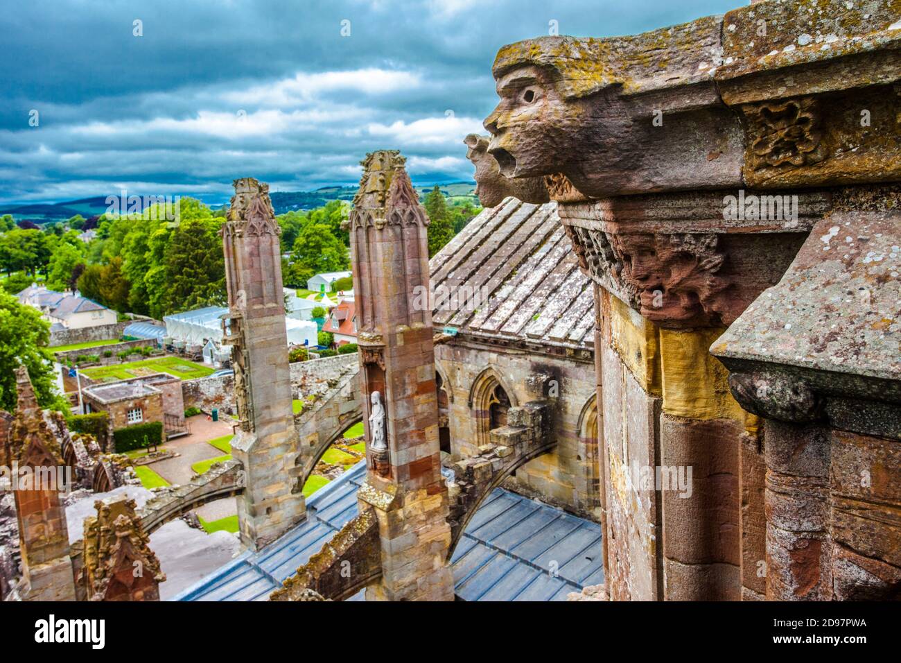St Mary´s Abbey, Melrose Abbey, ruined monastery of the Cistercian order, Melrose, Scottish Borders, Scotland, United Kingdom, Europe. Stock Photo