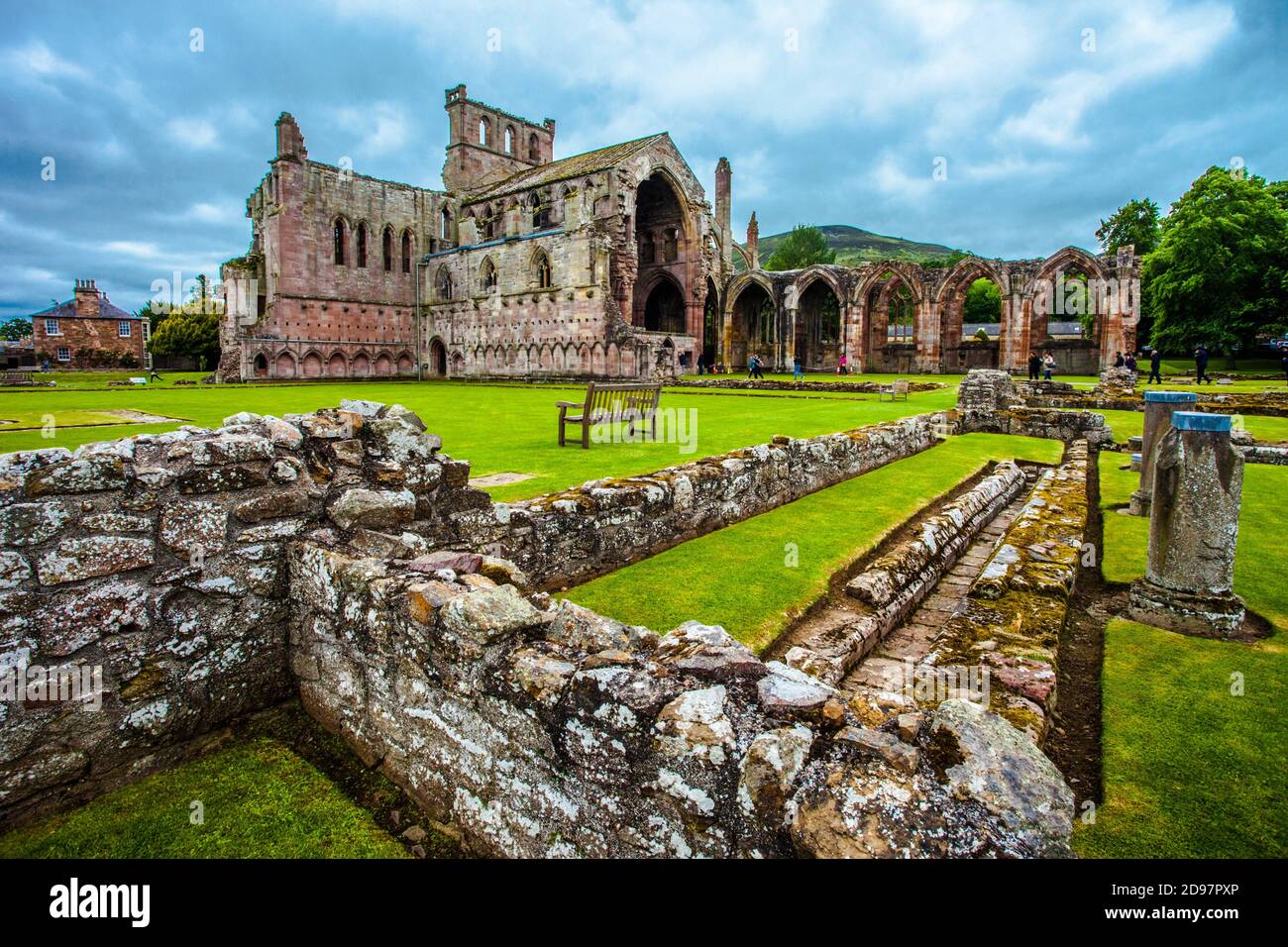 St Mary´s Abbey, Melrose Abbey, ruined monastery of the Cistercian order, Melrose, Scottish Borders, Scotland, United Kingdom, Europe. Stock Photo