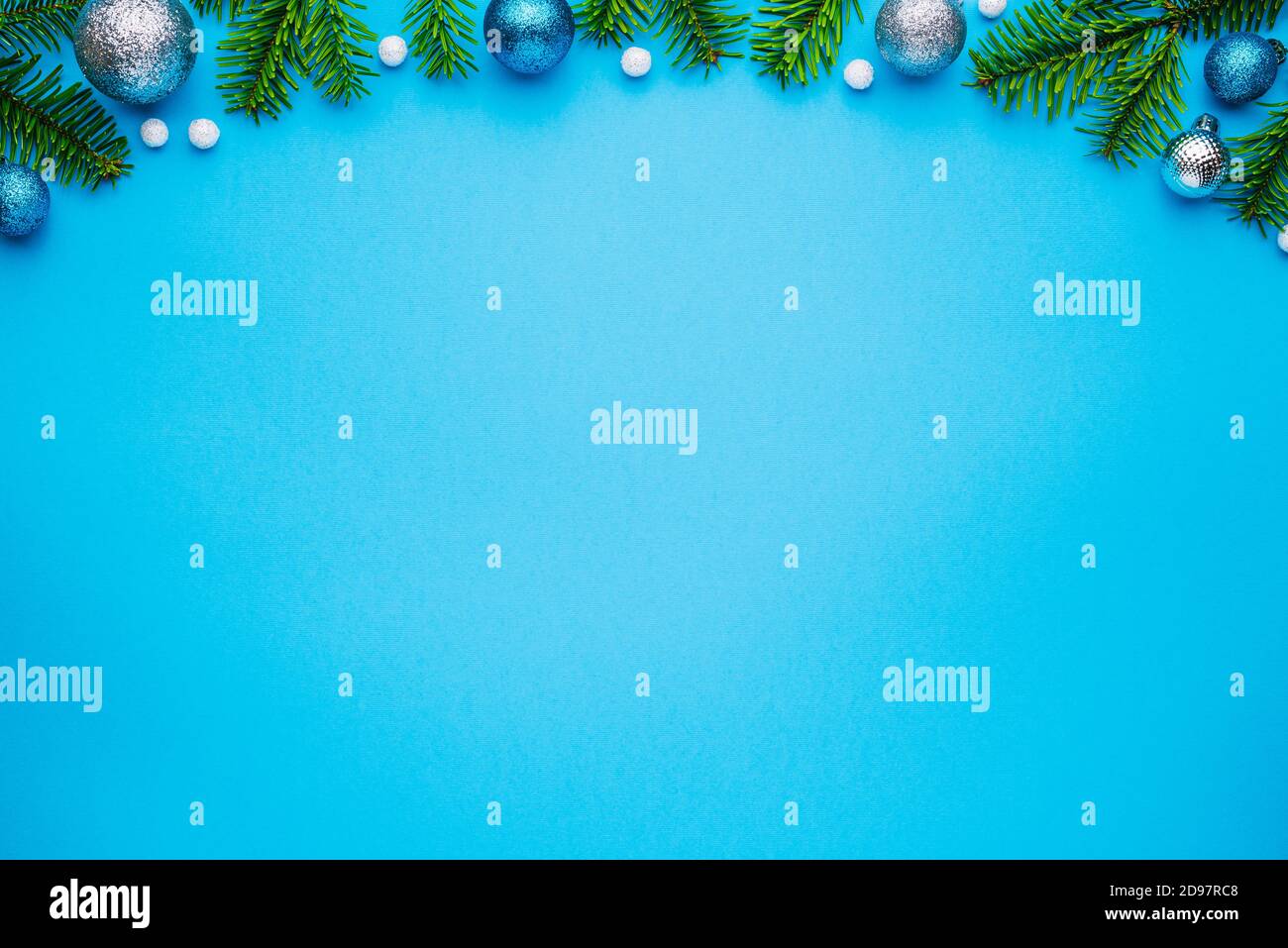 Blue background for Christmas and New Year design. Top view, copy space for festive text Stock Photo