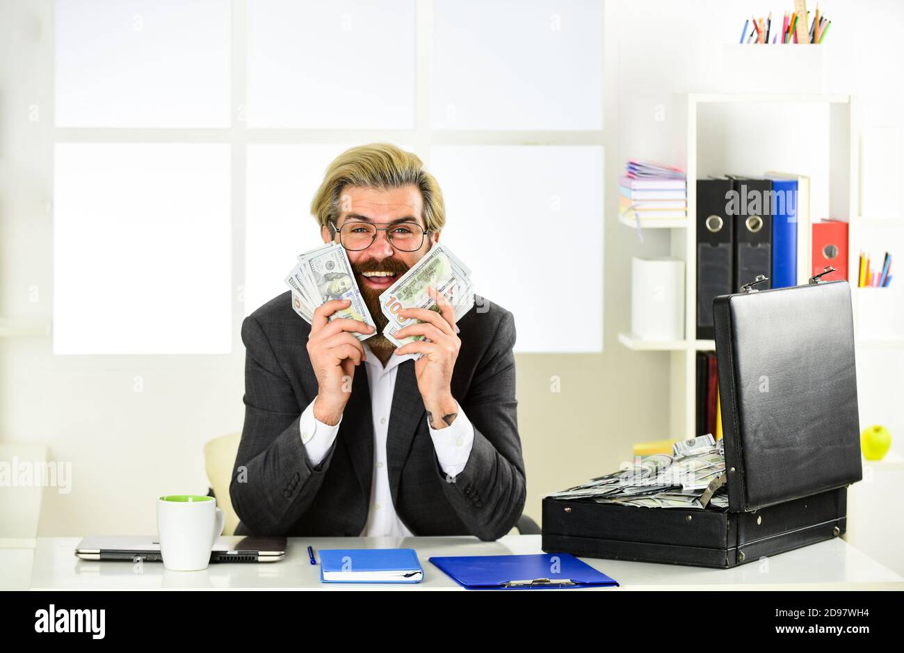 Happy Man Counting Internet Earnings Of Fake Money Bribe And Money Laundering Dollar Currency Cash Wealth And Rich Dirty Money Man Has Business Success Successful Businessman With Case Stock Photo Alamy If the internet is a country, then websites are like real estates. alamy