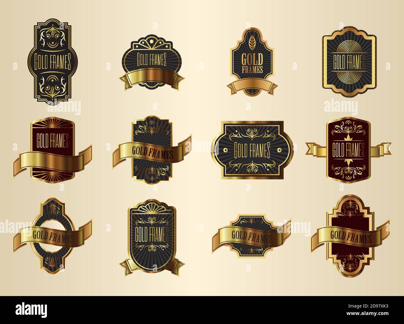 bundle of twelve elegant golden frames vector illustration design Stock ...