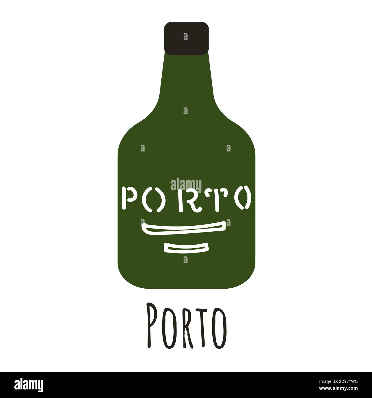 Flat style bottle of port wine, symbol of Porto. Landmark icon for travelers. Vector illustration isolated on white background Stock Vector