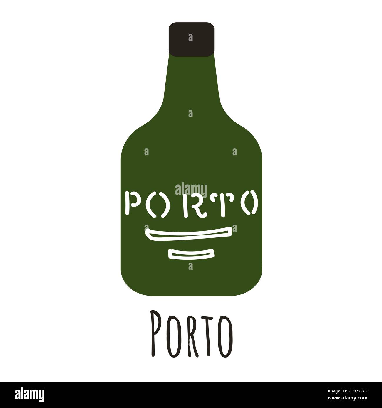 Flat style bottle of port wine, symbol of Porto. Landmark icon for