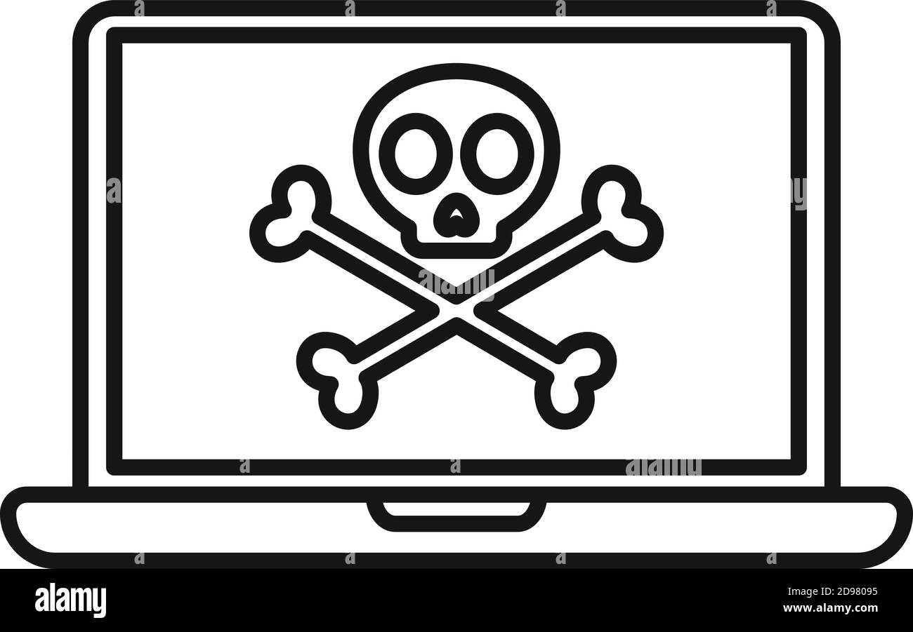 Hacked laptop icon, outline style Stock Vector