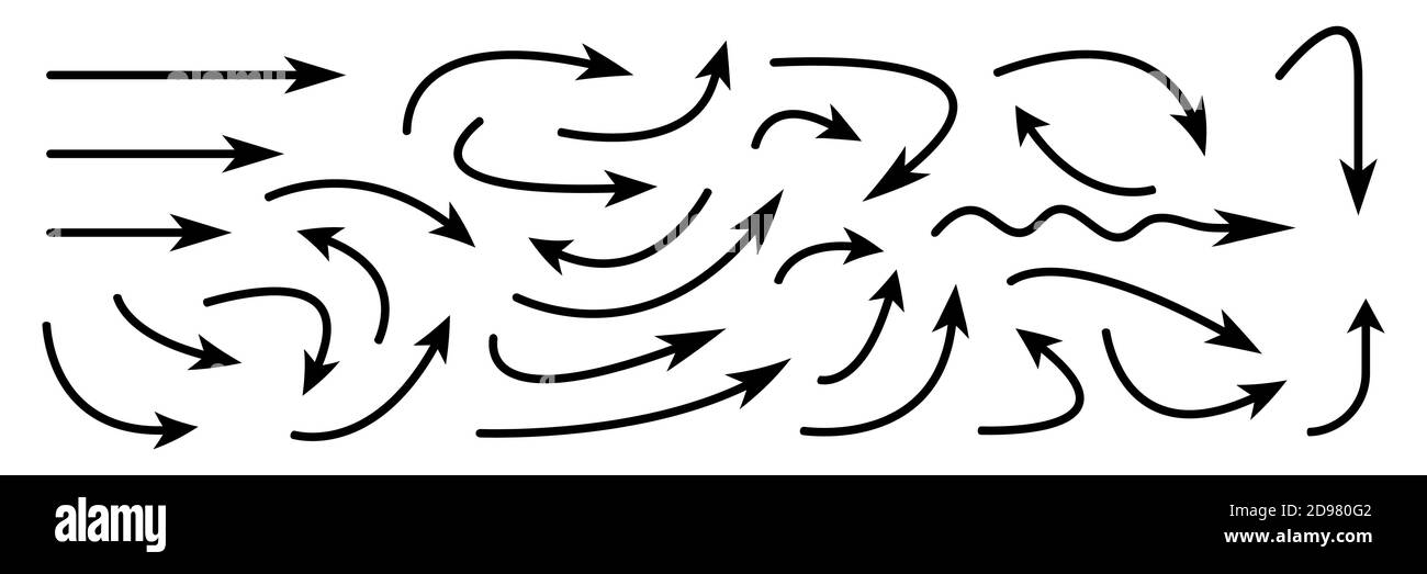 Hand drawn curved arrows. Sketch doodle style. Collection of vector ...