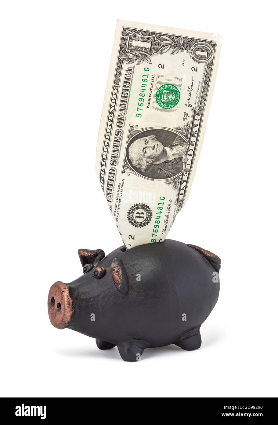 One dollar and black piggy bank isolated on white background Stock ...