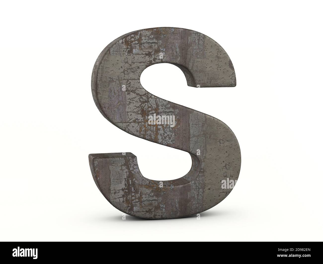 Rusty metal letter S on a white background. 3d illustration. Stock Photo