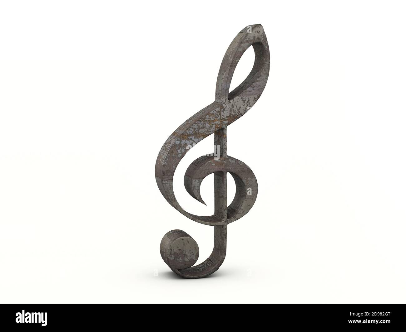 Rusty metal music note symbol on a white background. 3d illustration. Stock Photo