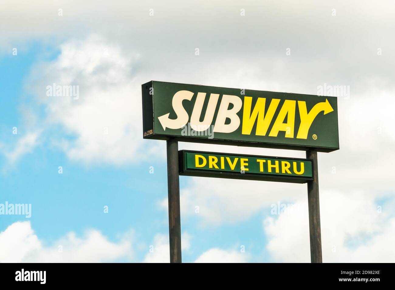 Subway sandwich shop highway restaurant sign. Stock Photo