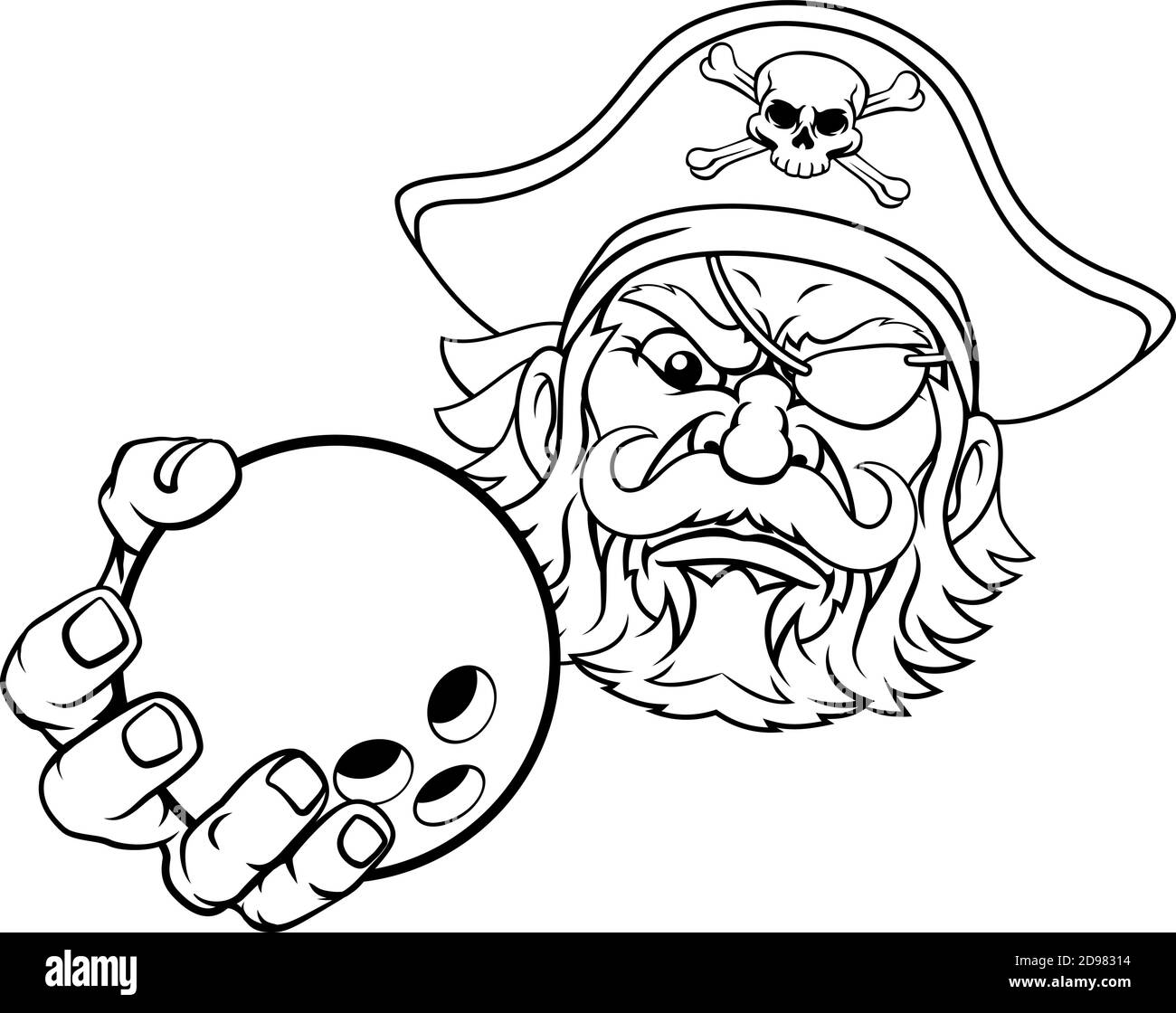 Pirate Ten Pin Bowling Ball Sports Mascot Cartoon Stock Vector