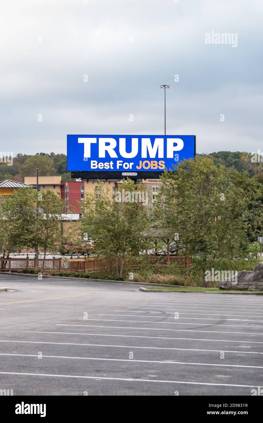 large Trump billboard along the side of the expressway. Mentioning the economy. Stock Photo