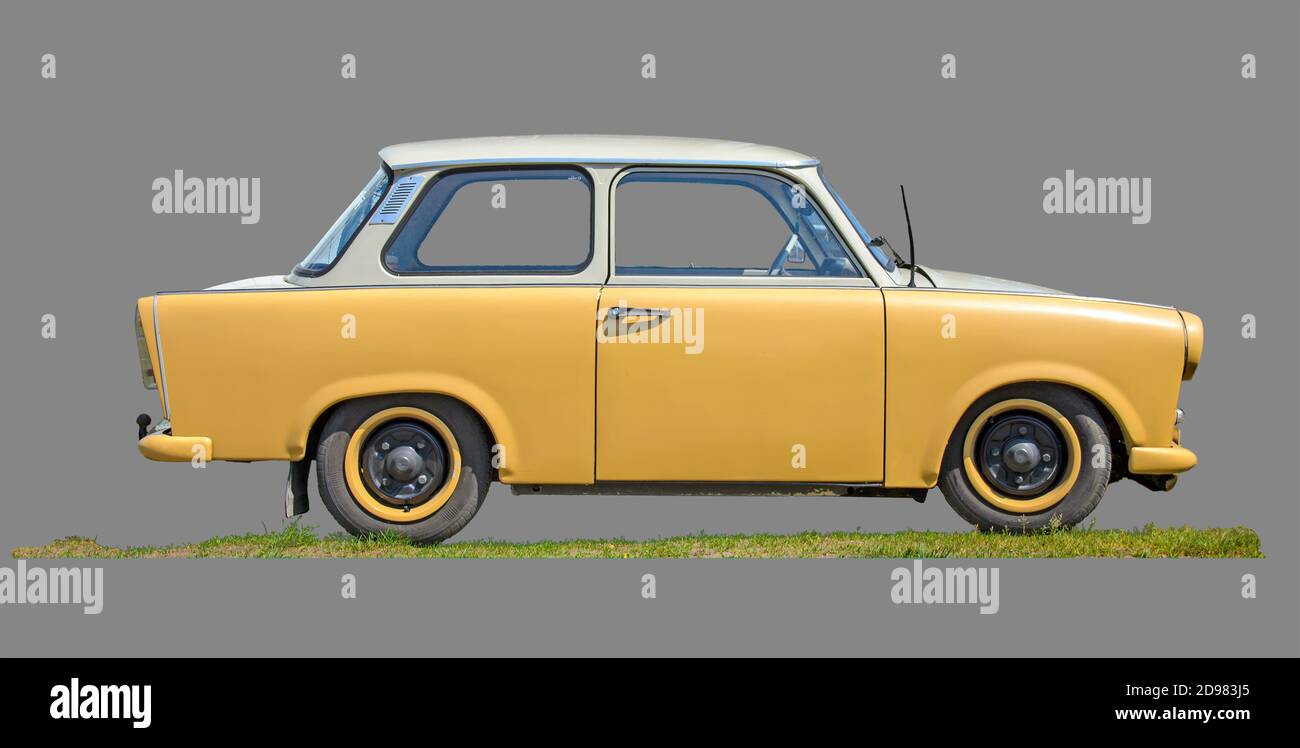 Trabant 601, an automobile build in the German Democratic Republic,  colored sand and white, isolated Stock Photo