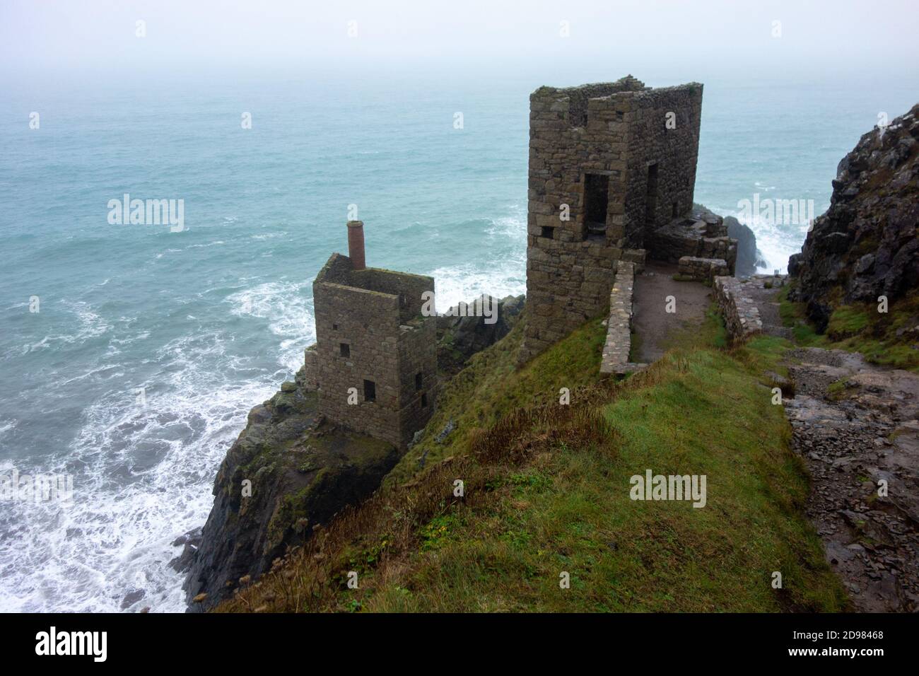 Crowns Engine Houses,Botallack mine in the mist Stock Photo - Alamy