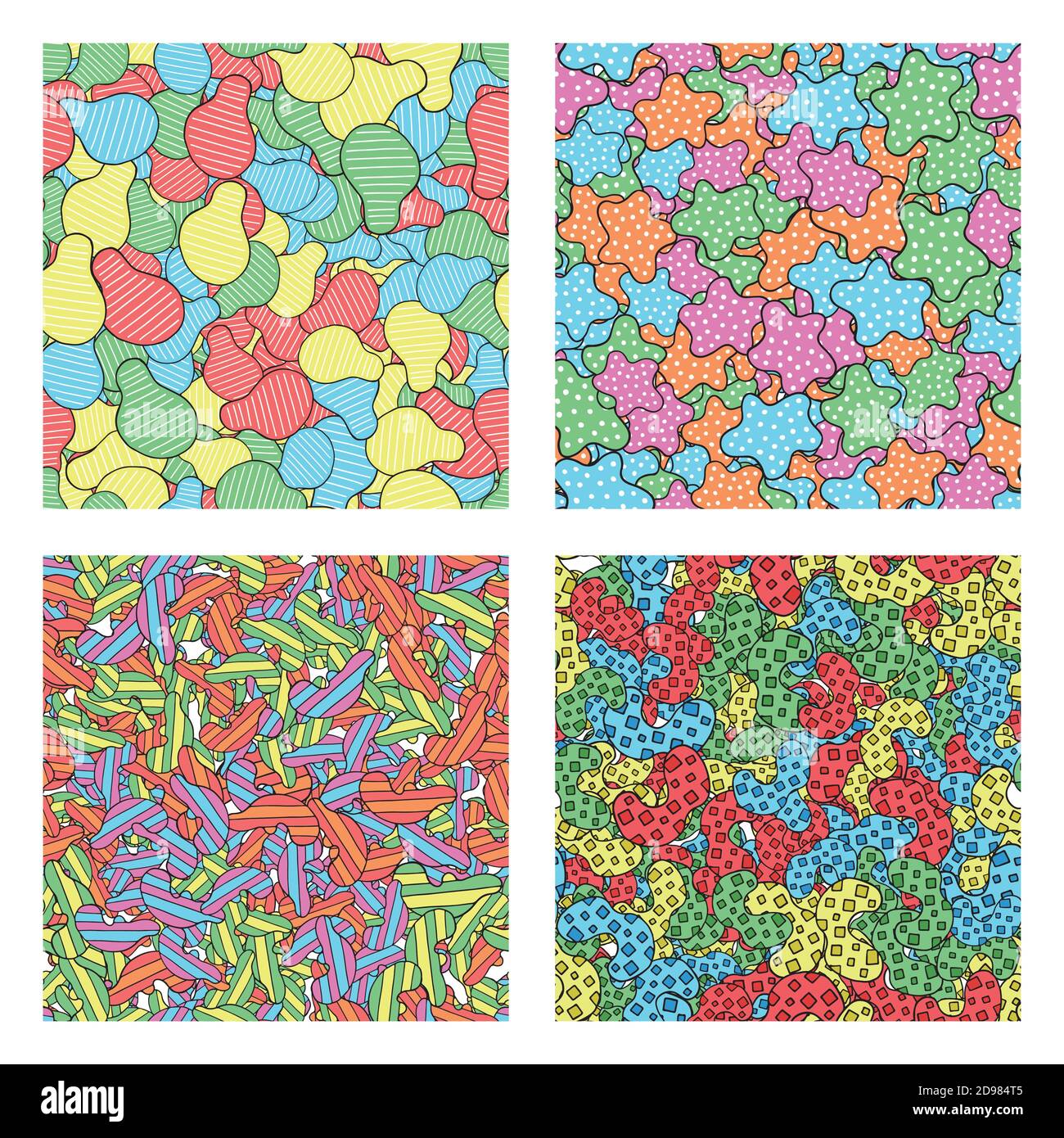 Vector abstract hand drawn seamless pattern set. Texture background, colored shapes. Stock Vector
