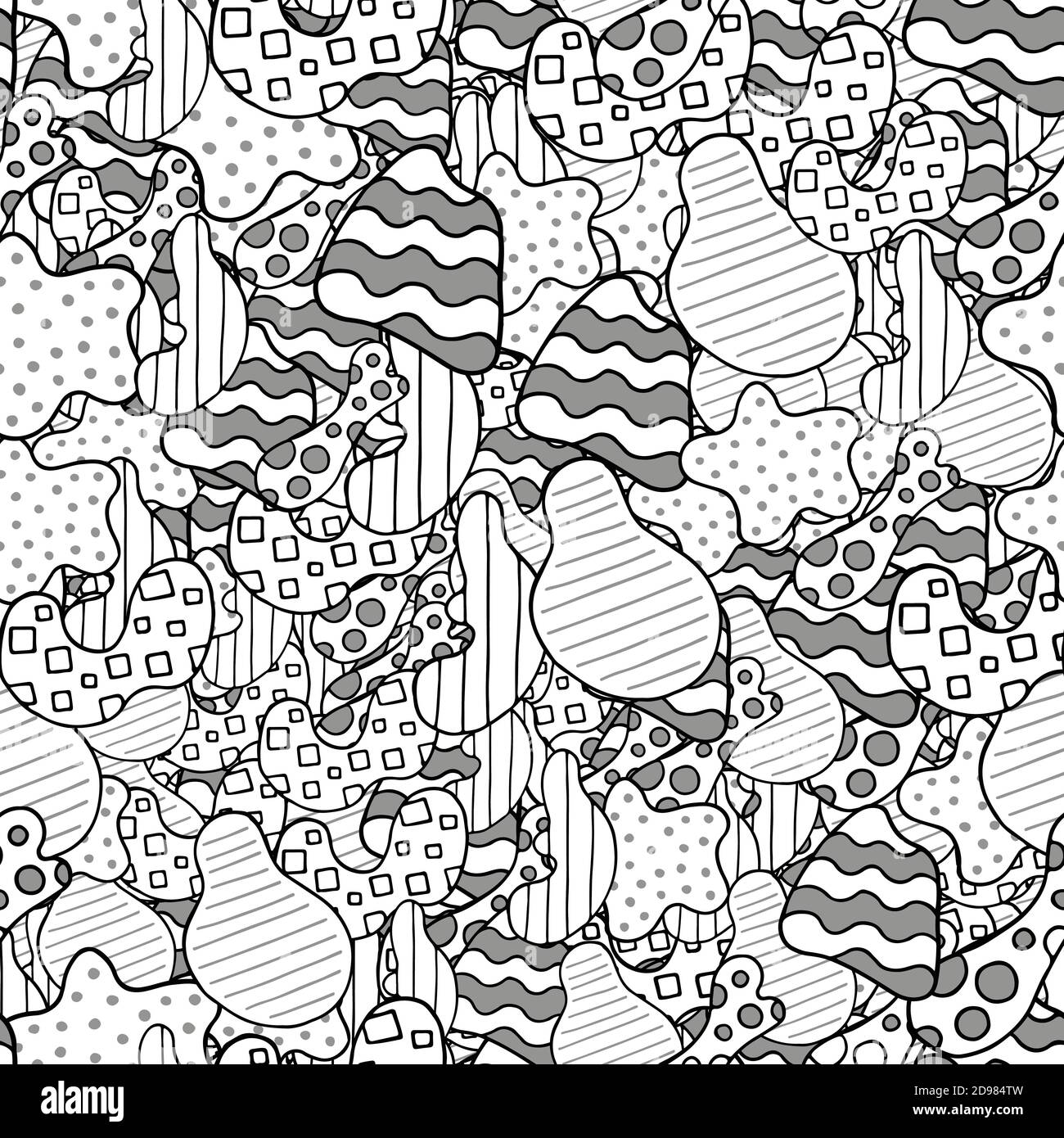 Vector abstract hand drawn seamless pattern. Texture background, black, grey and white colored shapes. Stock Vector