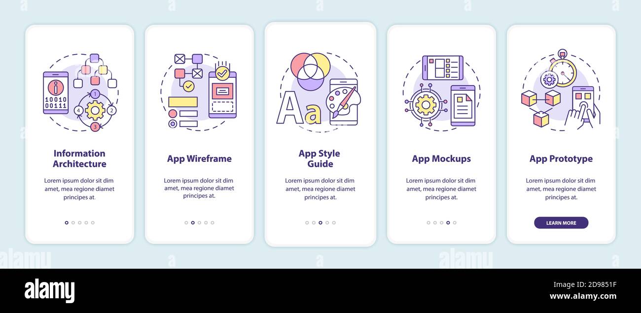UI and UX design steps onboarding mobile app page screen with concepts ...