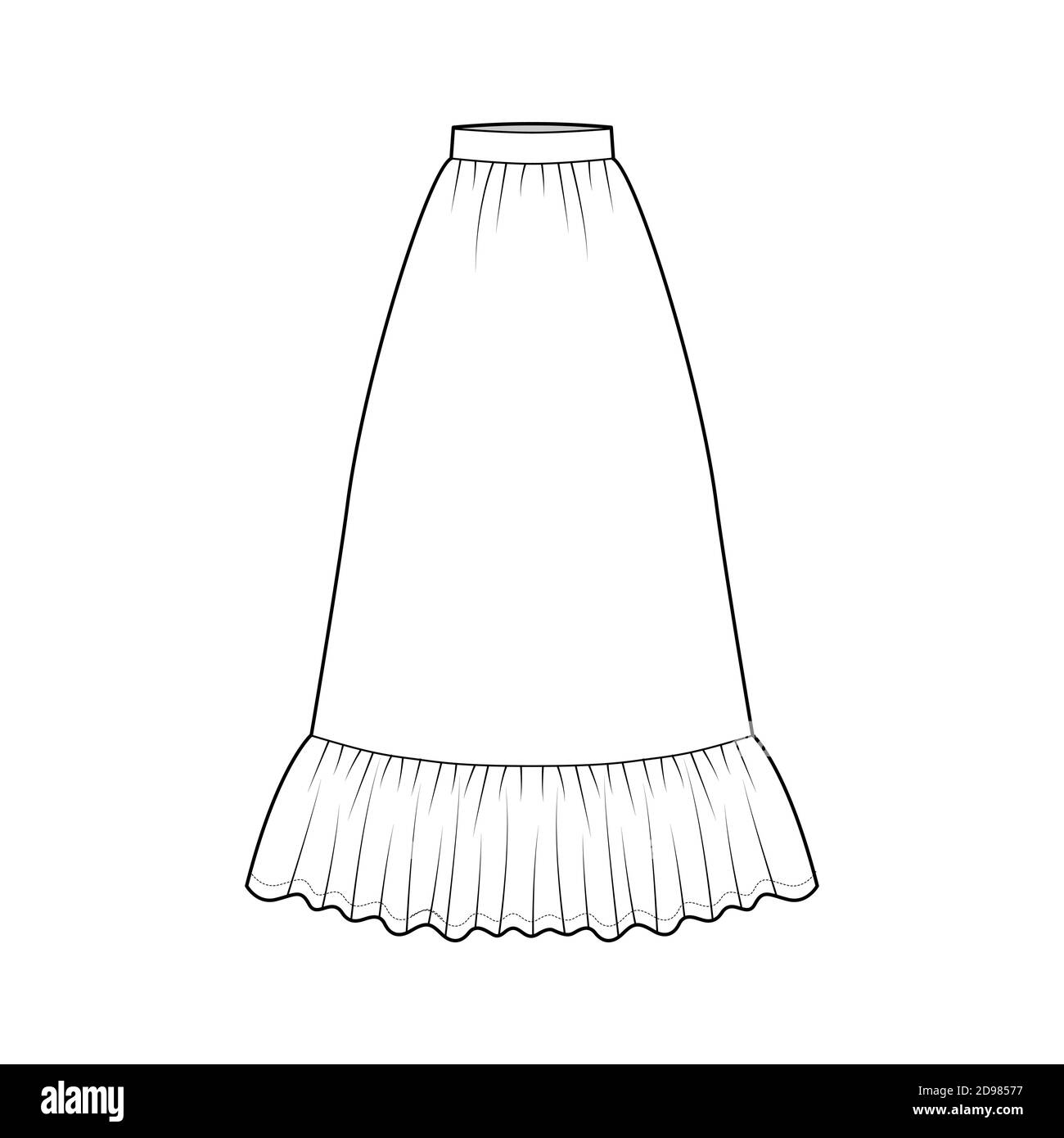 Skirt prairie dirndl technical fashion illustration with floor ankle ...