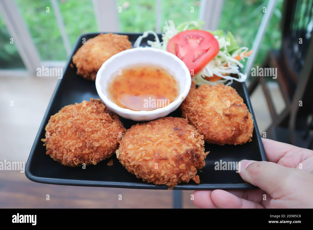 deep fried shrimp ball or fried shrimp ball and dip Stock Photo - Alamy
