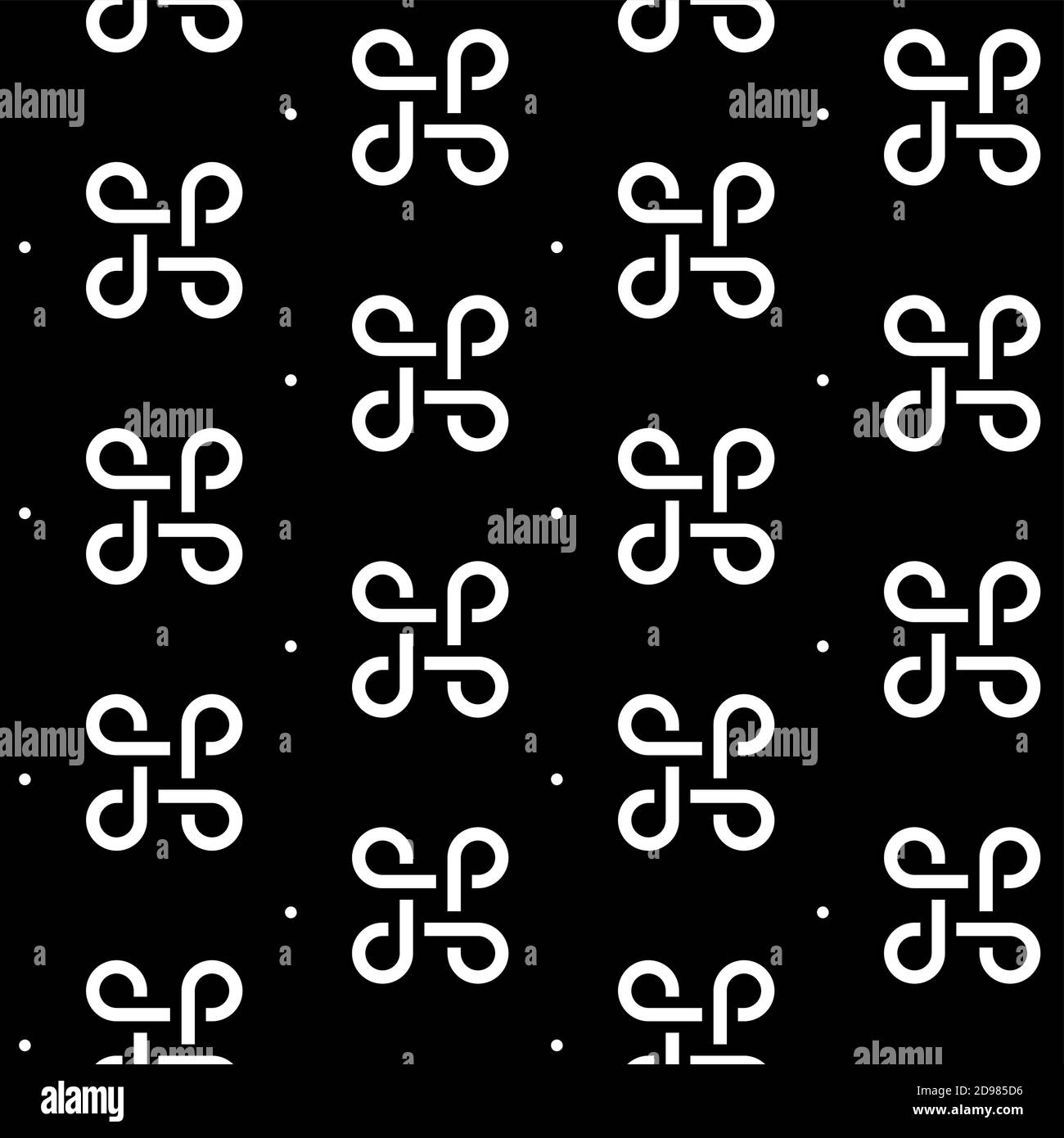 Seamless patterns Bowen knots in flat style on black background Stock Vector