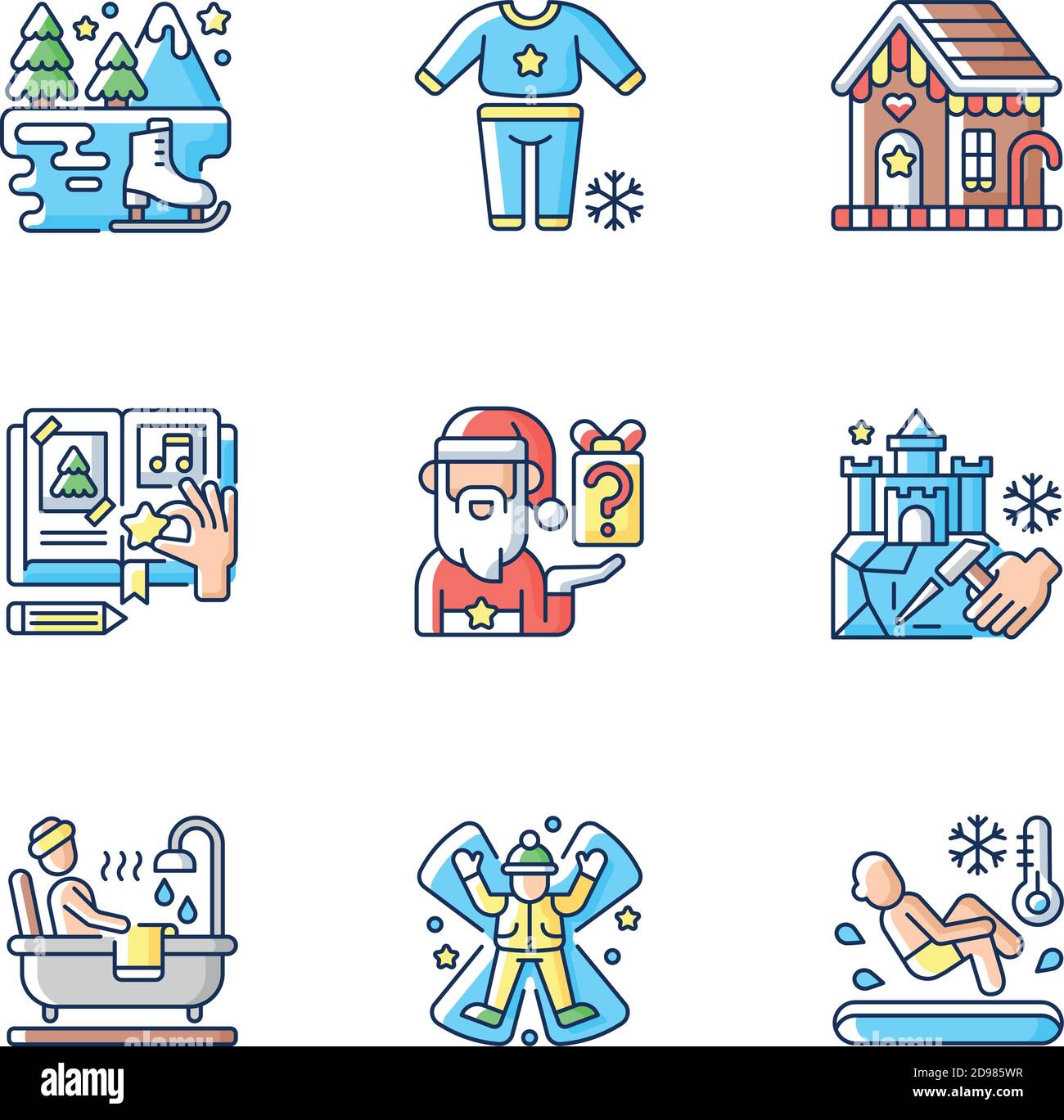 Festive season RGB color icons set Stock Vector