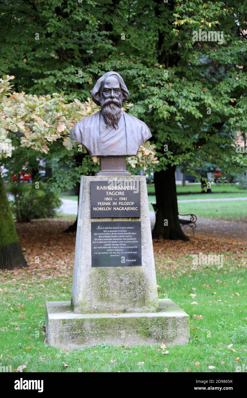 Bust of Rabindranath Tagore at Magdalena Park in Maribor Stock Photo