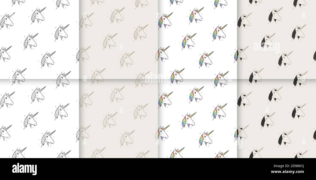 Large set of seamless patterns of unicorns in Victorian and modern ...
