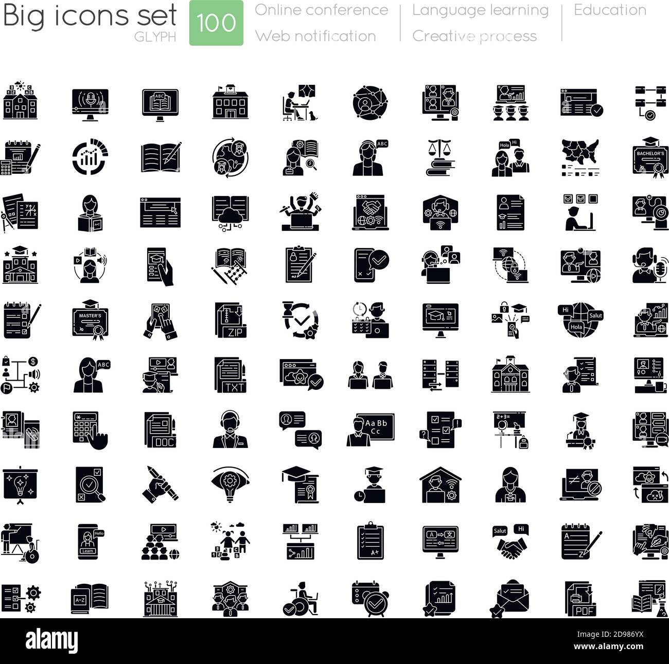 Online education black glyph icons set on white space Stock Vector ...