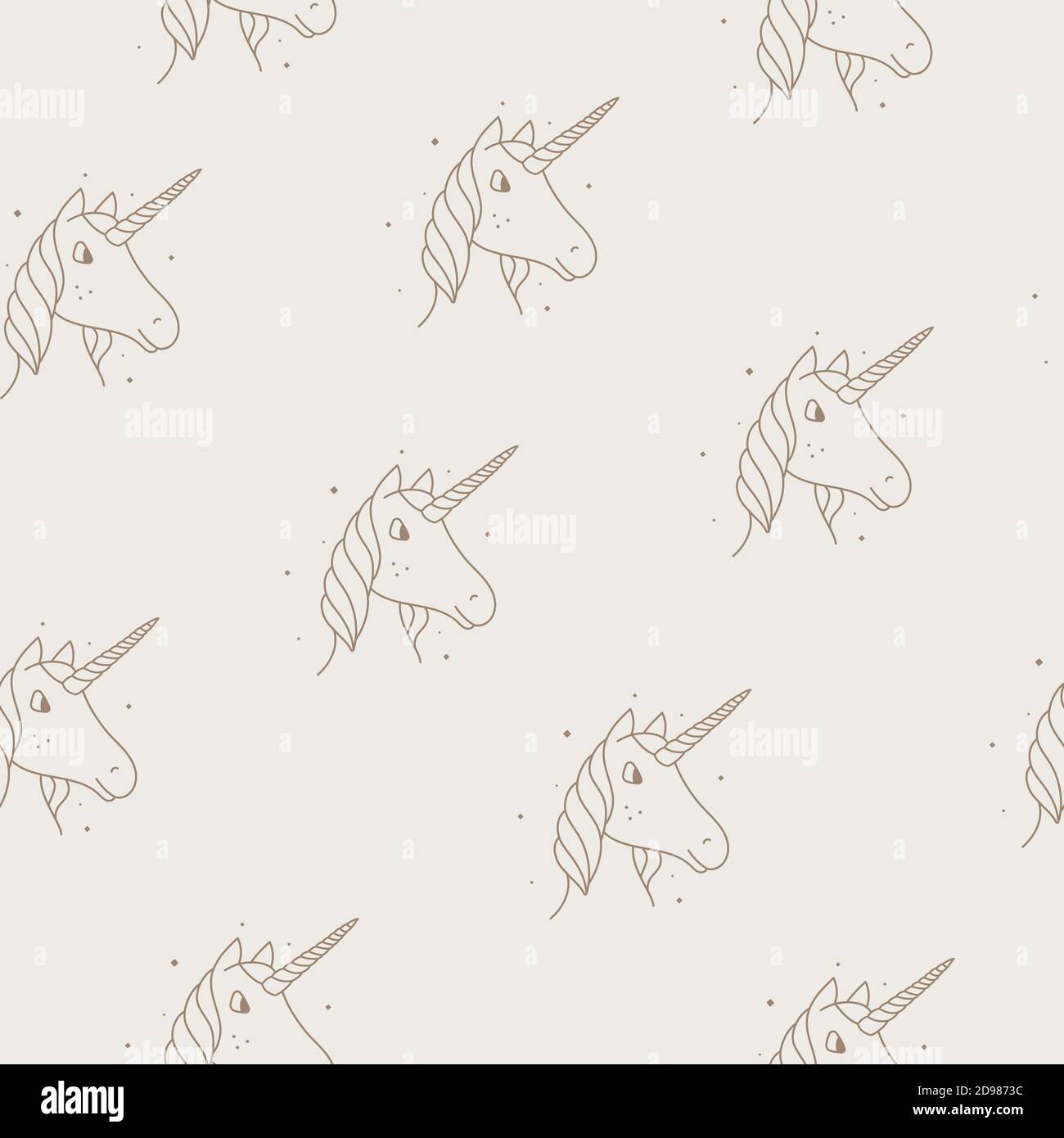 Seamless pattern of unicorns in modern style on a tan background Stock ...