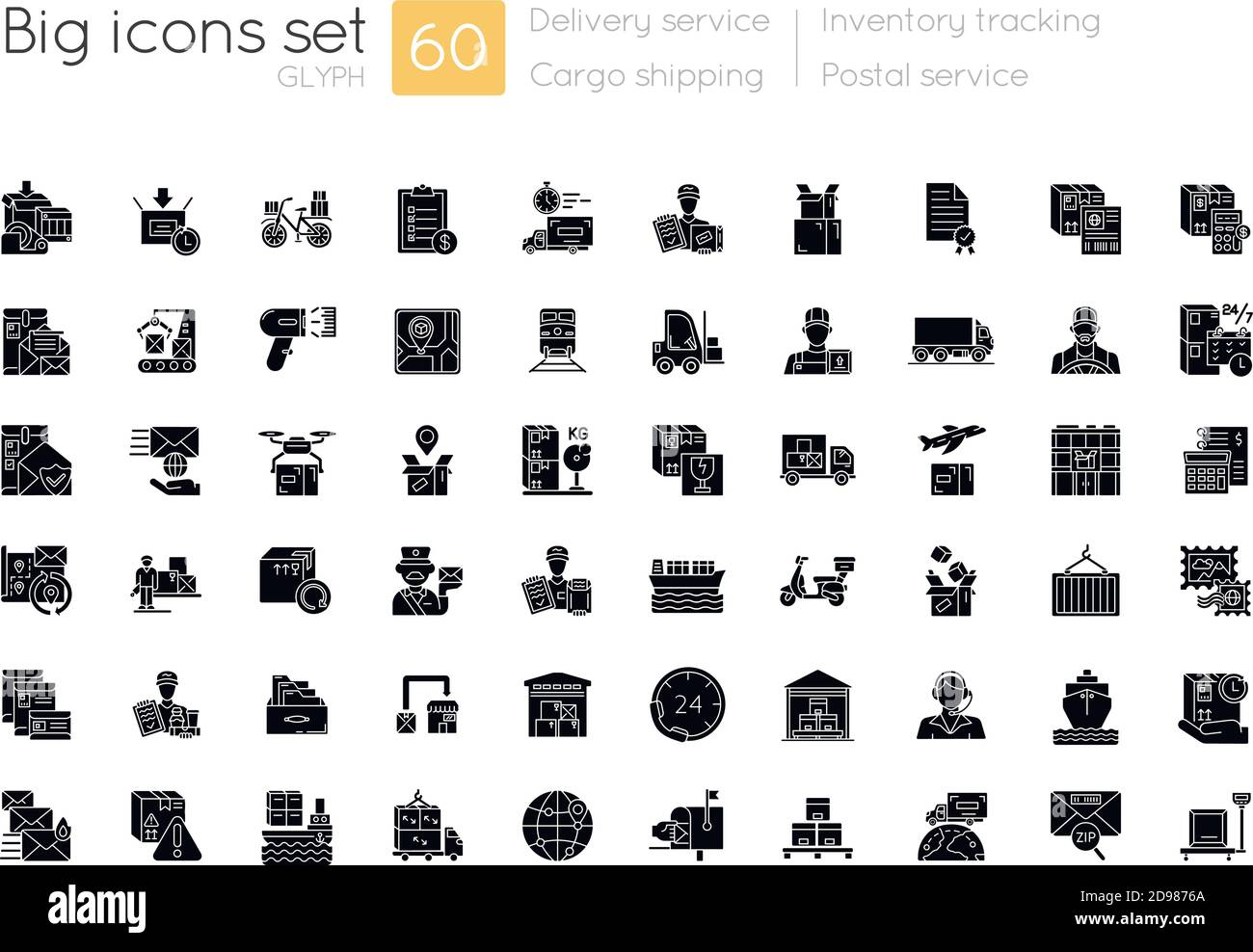 Shipping and delivery black glyph icons set on white space Stock Vector