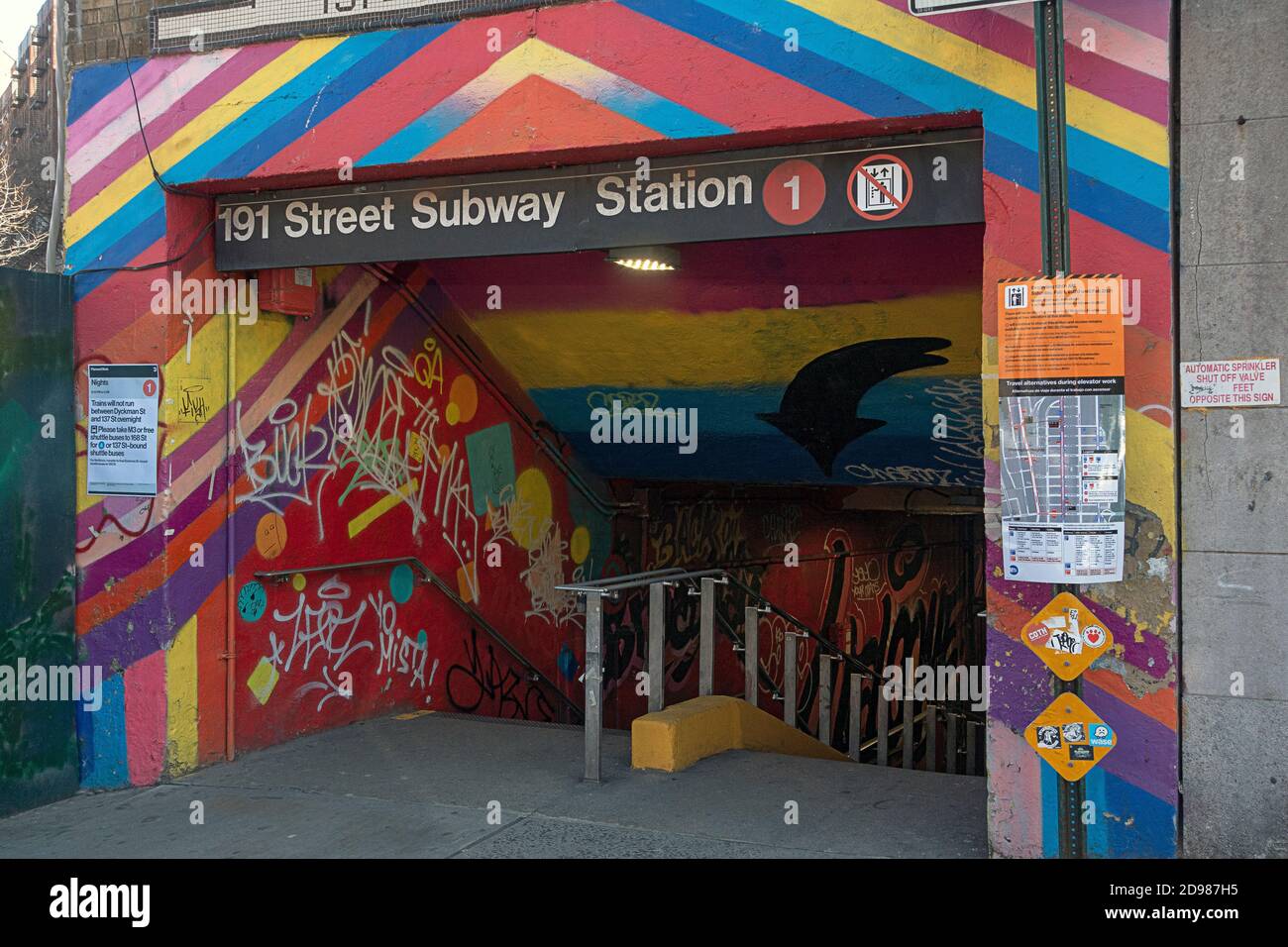 The Broadway entrance to the 191 Street subway station in the Washington Heights section of Manhattan, New York City. Stock Photo