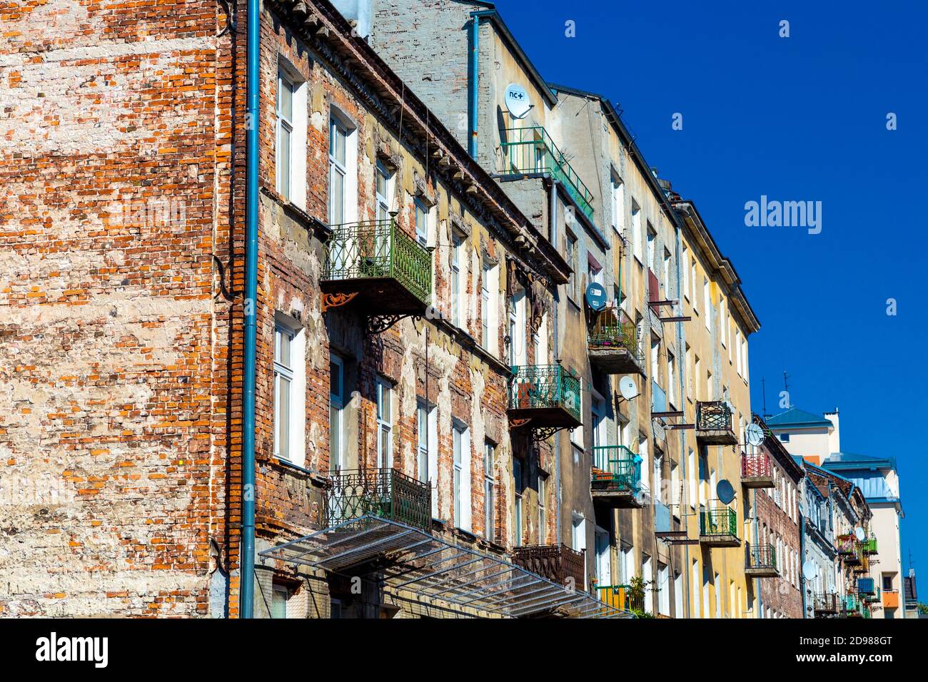 Old art noveau tenament houses on Mala Street in Praga district, Warsaw, Poland Stock Photo