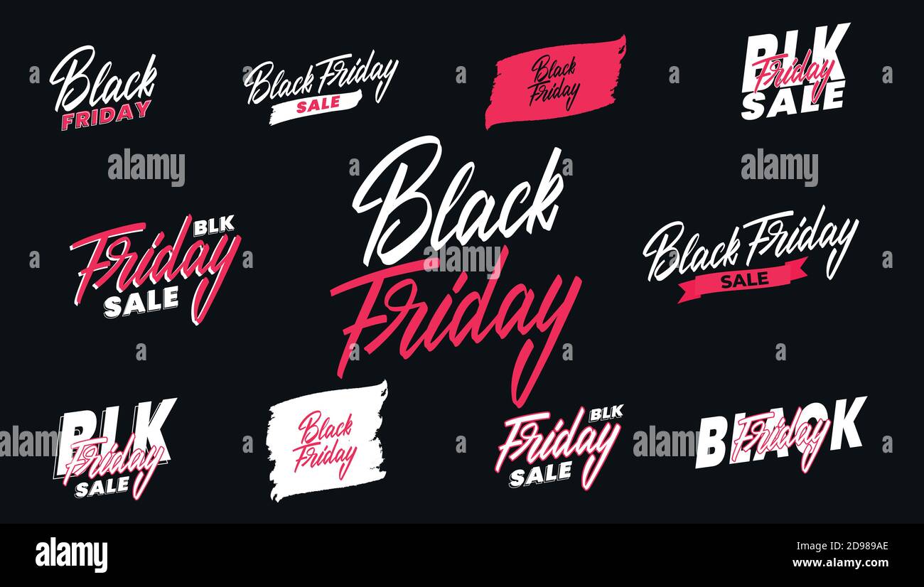 Black Friday labels set. Black Friday sale designs with lettering Stock