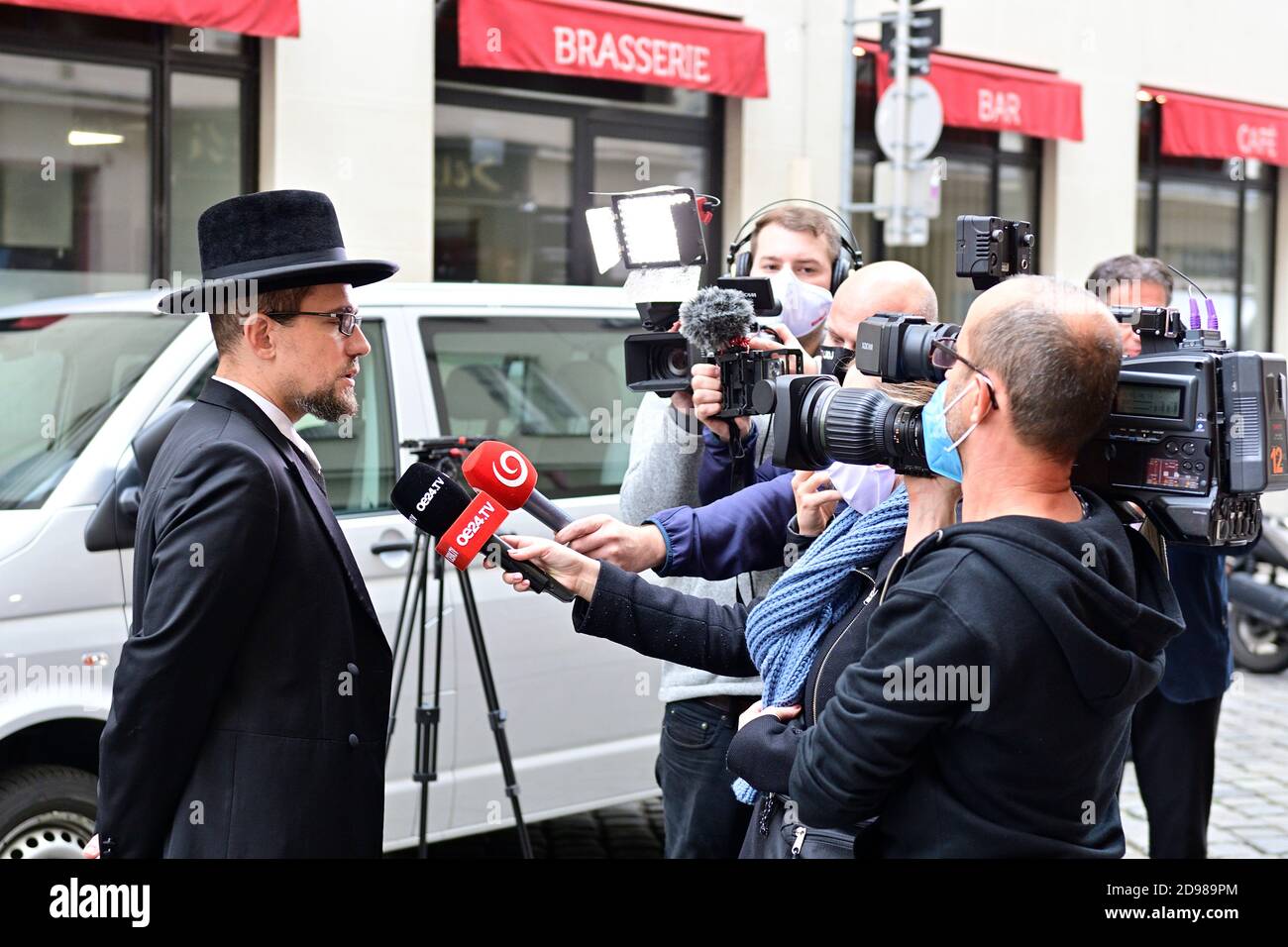Vienna, Austria. 03rd Nov, 2020. Terrorist attack in Vienna on October 2nd, 2020. The first district of Vienna is still cordoned off. So far there have been 4 dead and 15, some seriously injured. Image shows Rabbi Schlomo Hofmeister. Stock Photo