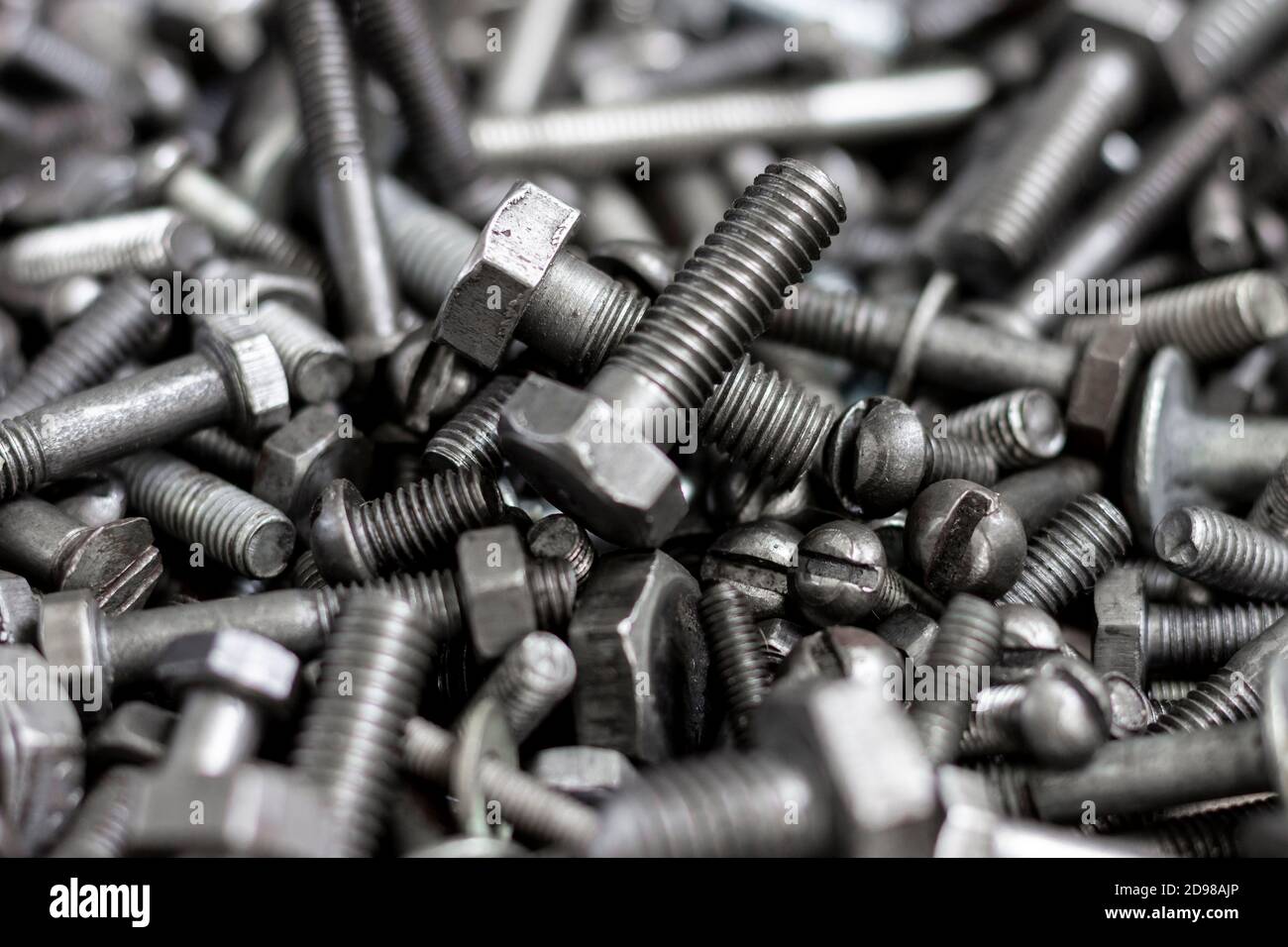 A bunch of hex head bolts, different sizes and diameters Stock Photo