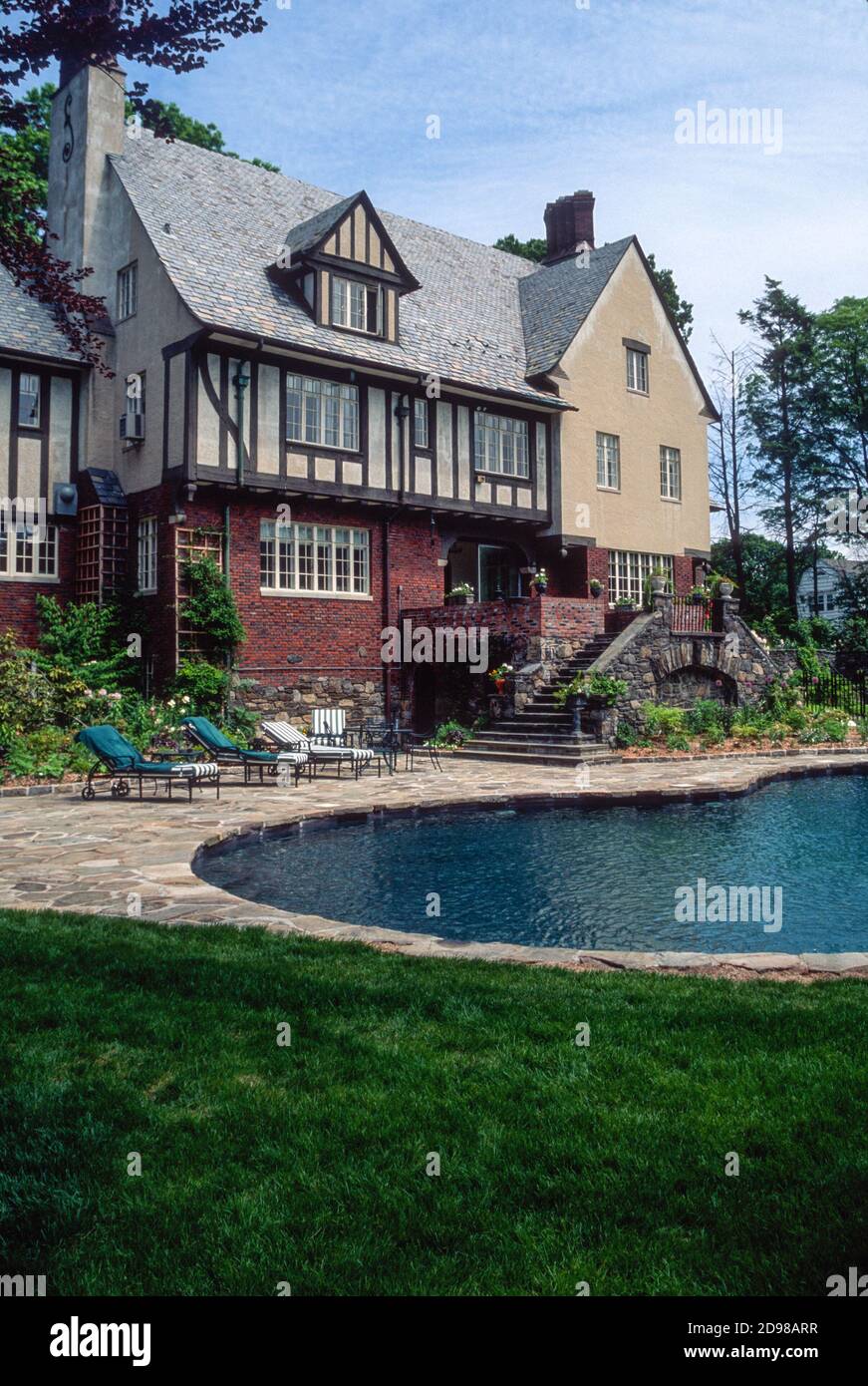 Swimming pool on the grounds of a mansion, Westchester County, NY, USA