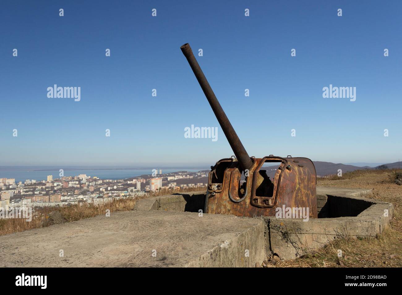 Abandoned fortifications of the Muravyov-Amursky fort on the Kholodilnik hill. It is part of the Vladivostok fortress, built at the end of the 19th - Stock Photo