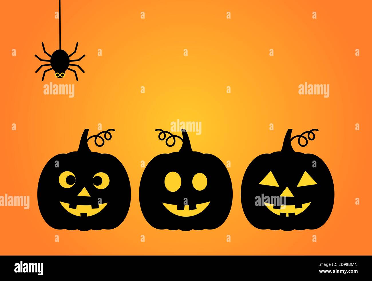 Halloween background with three Jack O Lantern pumpkins and the spider ...