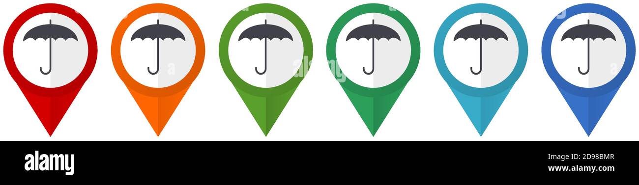 Umbrella vector pointers, set of colorful flat design icons isolated on ...