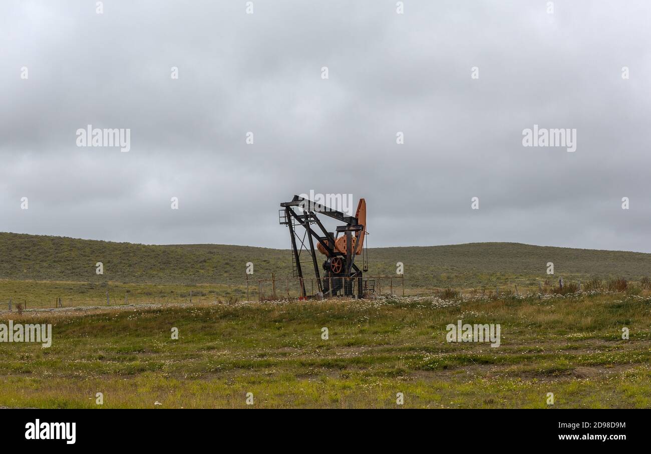 petroleum pump, Extraction pump in an oil field, Patagonia, Argentina Stock Photo