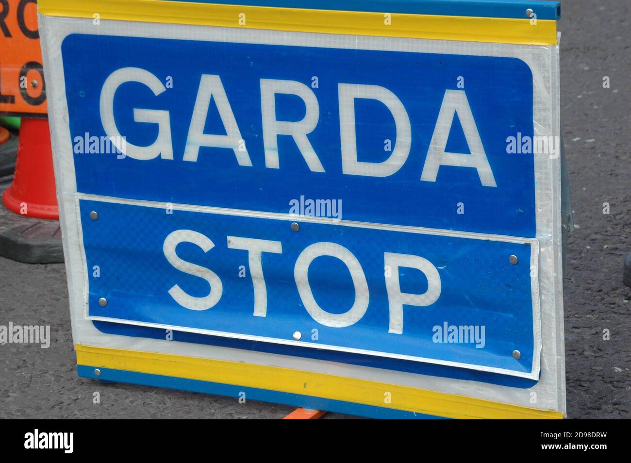 Garda Stop Sign on Road Stock Photo