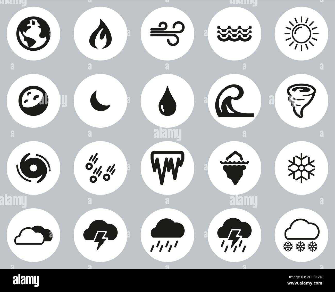 Nature Elements Icons Black & White Flat Design Circle Set Big Stock ...
