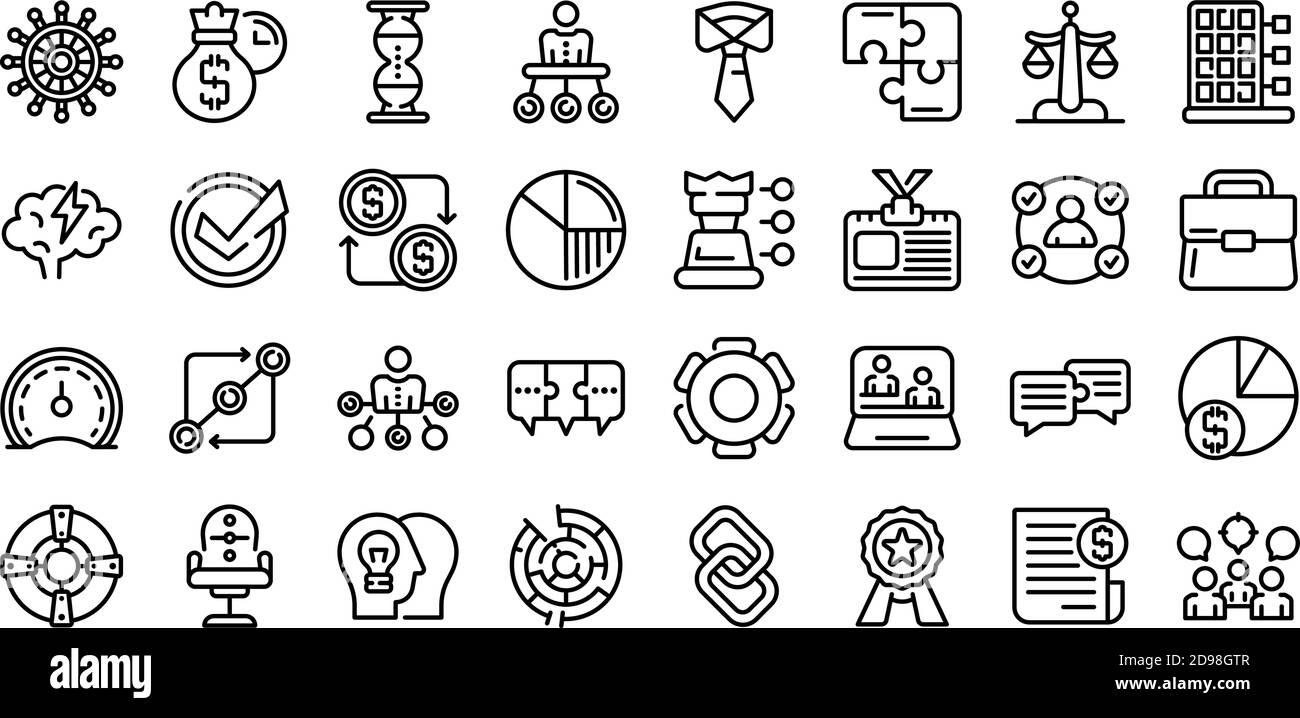 Business collaboration icons set. Outline set of business collaboration ...