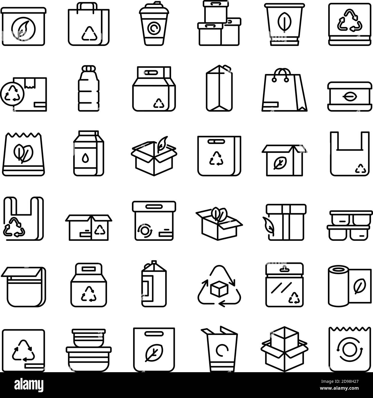 Eco packaging icons set. Outline set of eco packaging vector icons for